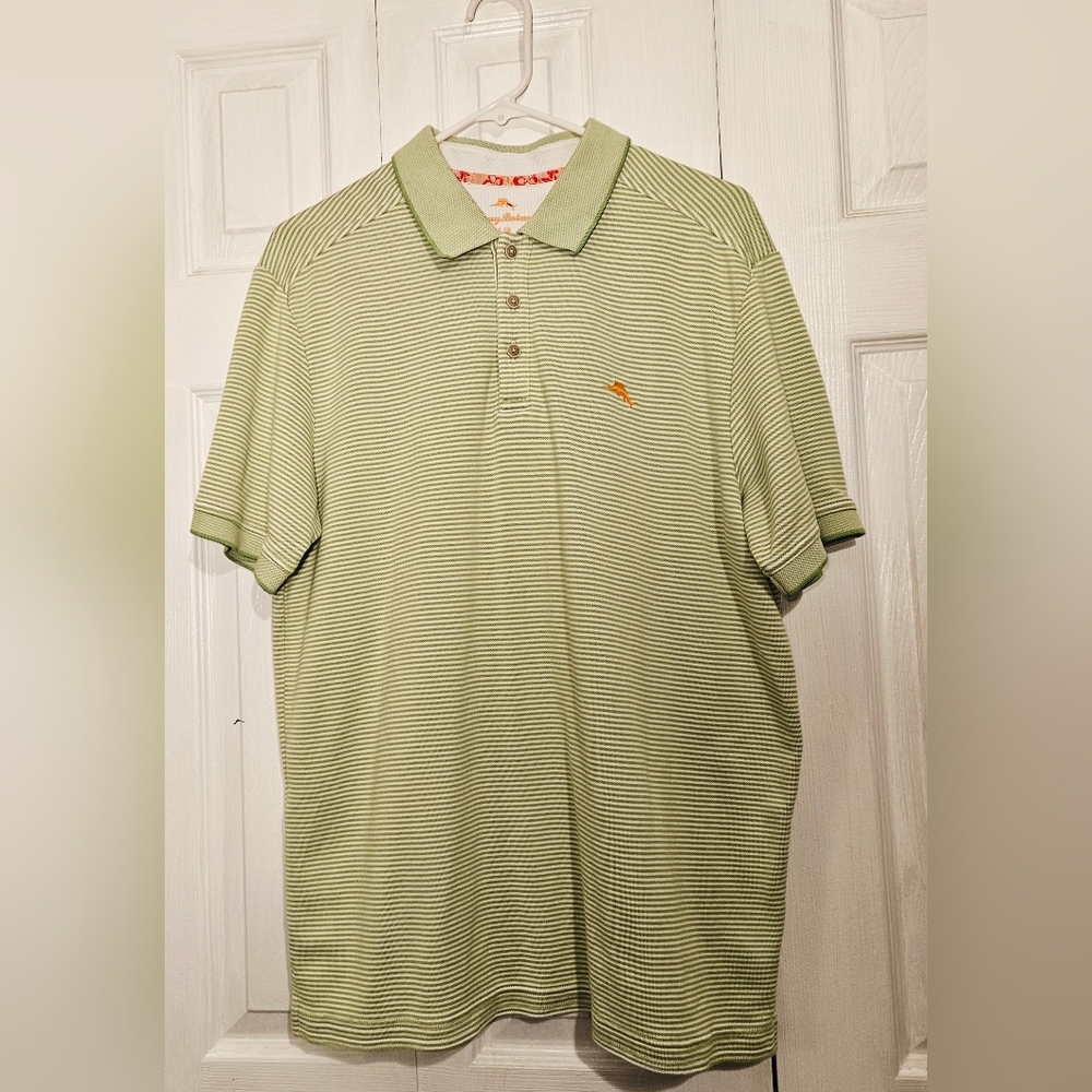 Tommy Bahama Green Stripped Polo Shirt